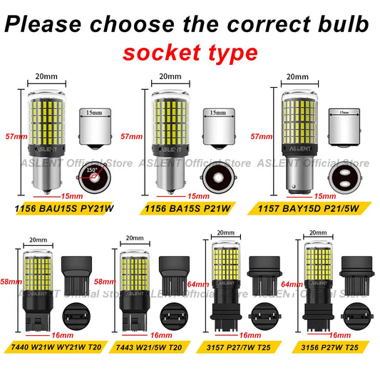 2pcs 1156 BA15S P21W BAU15S PY21W T20 7440 W21W 7443 T25 3157 1157 P21/5W W21/5W LED Bulbs 144smd Led Lamp Turn Signal Light…