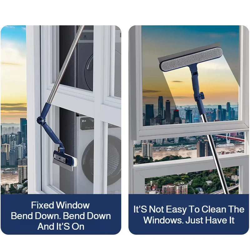 Telescopic Double-Sided Glass Cleaning Brush: Squeegee + Detail Brush 2-In-1, Wall And Floor All-Purpose Cleaning Tool - ima…