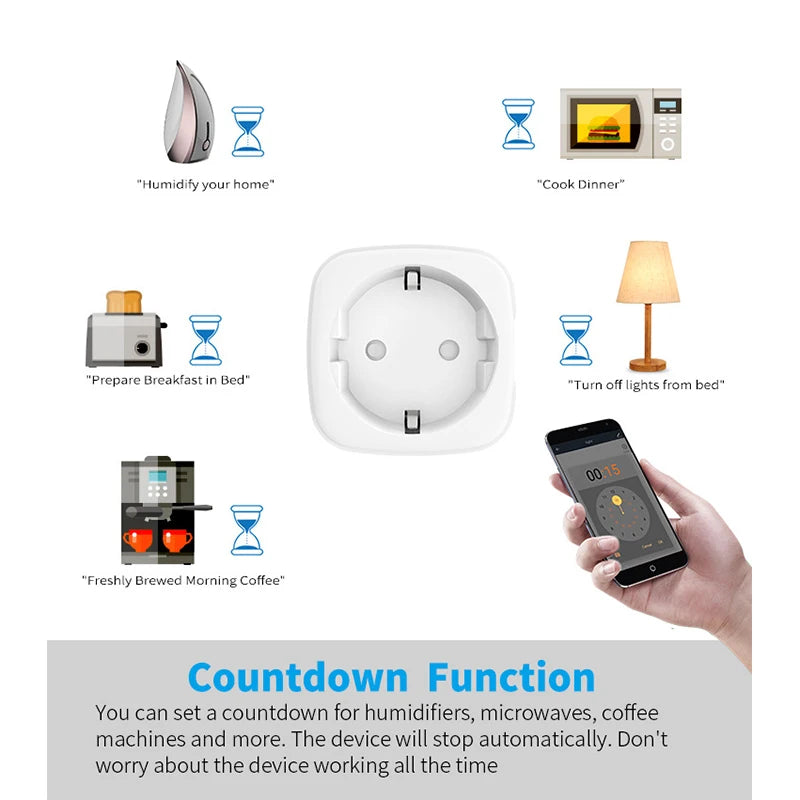 WiFi Smart Plug 16A/20A EU Smart Socket With Power Monitoring Timing Function Works with Tuya Smart Life App Voice Control -…