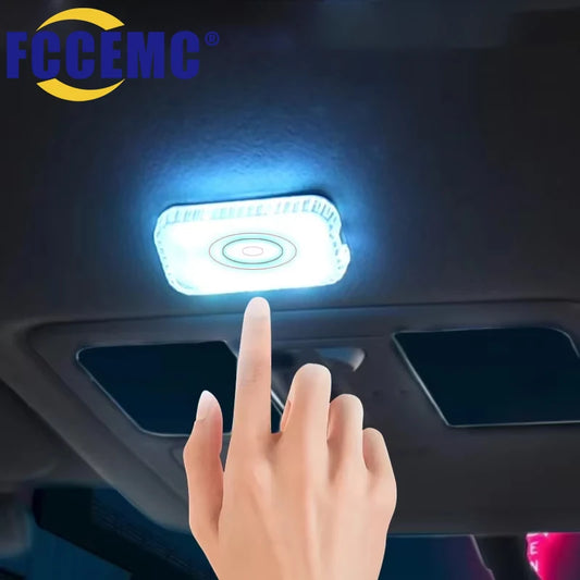 LED Touch Light Mini Wireless Car Interior Lighting Auto Roof Ceiling Reading Lamp for Door Foot Trunk Storage Box USB Charg…