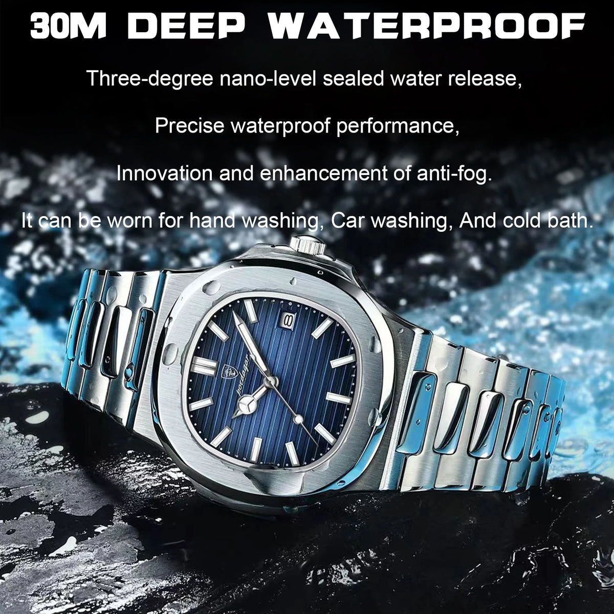 POEDAGAR Square Luxury Men Wristwatch Waterproof Luminous Date Stainless Steel Male Clock Business Sports Quartz Watches For…