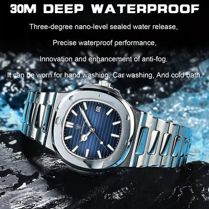 POEDAGAR Square Luxury Men Wristwatch Waterproof Luminous Date Stainless Steel Male Clock Business Sports Quartz Watches For…