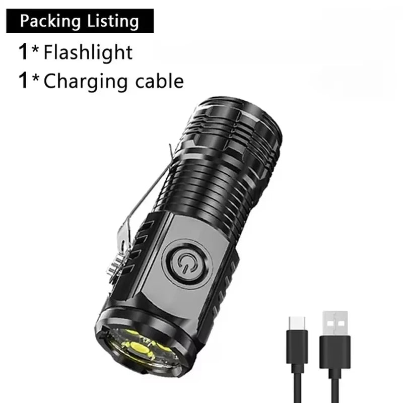 USB Rechargeable Mini Flashlight COB+XPE Portable Built-in Battery Zoomable Small Torch 3 Mode Camping Emergency Flashlights…