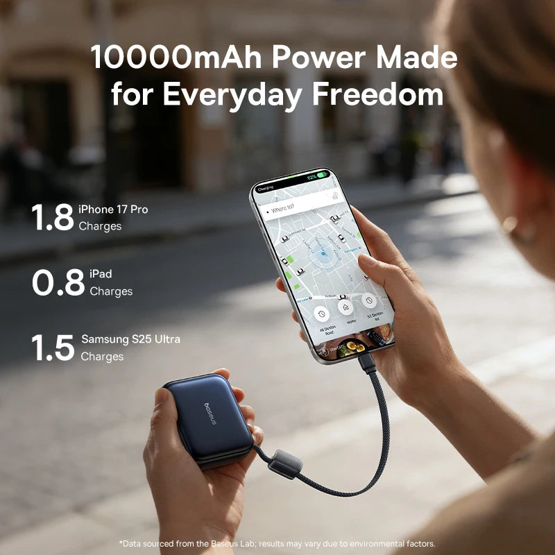Baseus 45W Mini Power Bank 10000mAh Built-In USB-C Cable Pocket-Sized Smaller Fast Charging Portable For iPhone 17 Samsung S…