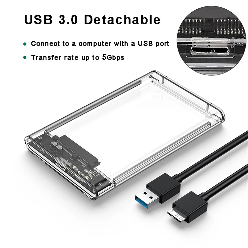 USB 3.0 HDD Enclosure 2.5inch SATA SSD Hard Drive Case with 5Gbps Transfer Speed Mobile External Housing Harddisk Boxs Cable…