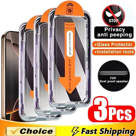 3Pcs Dust Free Installation Privacy Screen Protector for IPhone 16 14 11 12 13 15 Pro Max 7 8 Plus Mini X XR 17 Anti-spy Gla…