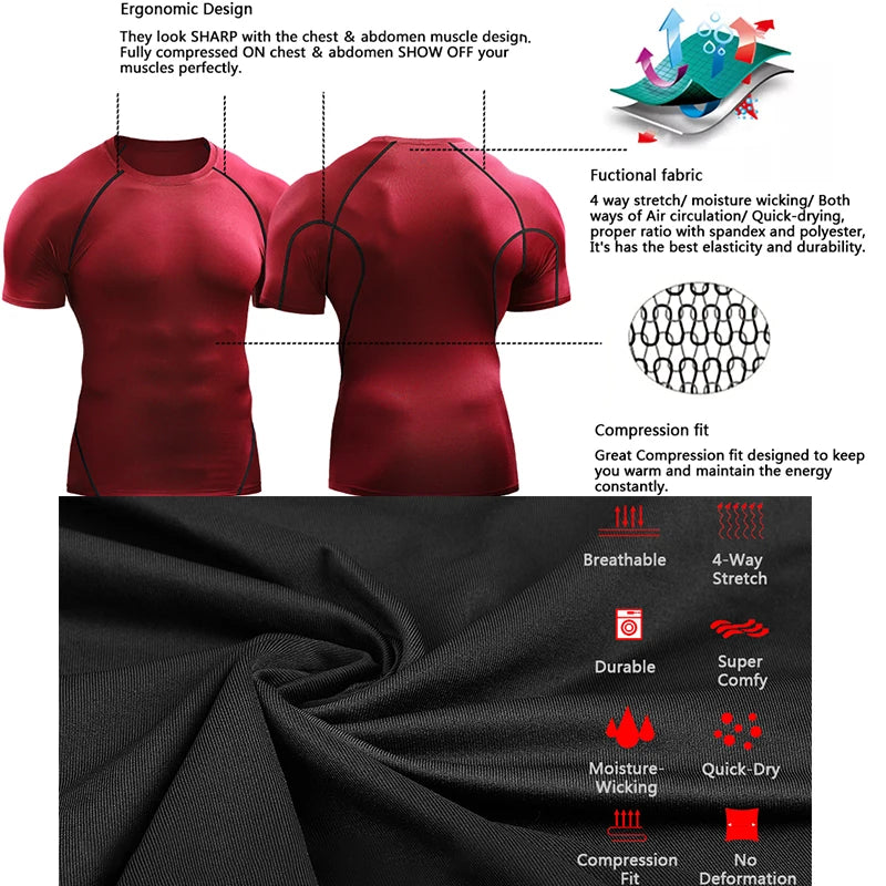 2026 Compression T Shirt Men Summer Sportswear Running T-shirt Elastic Quick Dry Sport Tops Tee Athletic Gym Workout Shirts…