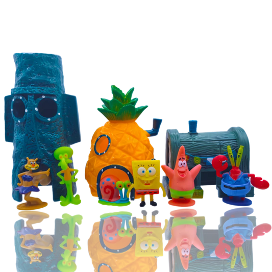 6pcs SpongeBob Fish Tank Decoration Cartoon Aquarium Doll Decorations Pineapple House Fish Shrimp Hideout Aquarium Decoration