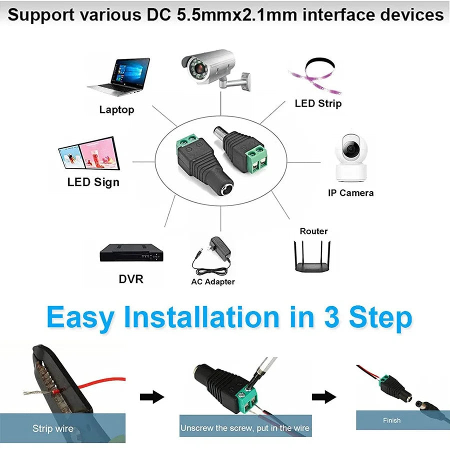 5pairs DC 12V Female And Male Connectors 5.5x2.1mm Power Plug Adapter Jacks Sockets For Signal Color LED Strip Light CCTV Ca…