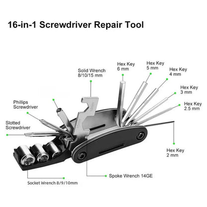 16 in 1 Portable Bicycle Repair Tools Kit Hex Wrench Nut Tire Screwdriver Motorcycle Bicycle Repair Tools - image 3