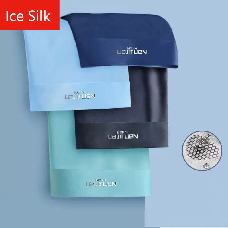 4pcs Boxer Shorts Men's Ice Silk Underwear Male Underpants Breathable Sexy Thin Panties U Convex Lingerie Wholesale Lots L-6…