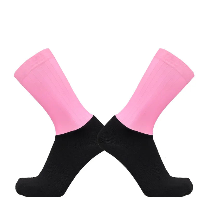 Aero Cycling Summer Anti Socks Whiteline Slip Silicone Socks Men Bicycle Sport Running Bike Socks Calcetines Ciclismo - imag…
