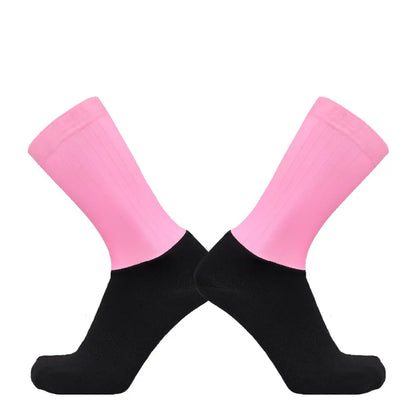 Aero Cycling Summer Anti Socks Whiteline Slip Silicone Socks Men Bicycle Sport Running Bike Socks Calcetines Ciclismo - imag…