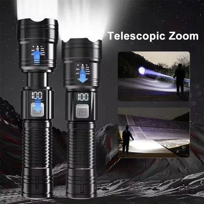 High Strong Power Led Flashlights 300000LM Tactical Torch with Display Light USB Charging Camping Fishing Defensa Zoom Lante…