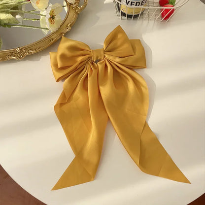 Korean Accessories Hair Clips for Women Girls Big Bowknot Solid Satin Long Ribbon Bows Spring Clamp Barette Cheveux Femme 20…