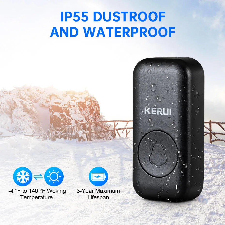 KERUI Wireless Doorbell Waterproof OutDoor Smart Home Door Bell Welcome Melodies Chimes LED Flash Security Adjustable Volume…