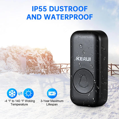 KERUI Wireless Doorbell Waterproof OutDoor Smart Home Door Bell Welcome Melodies Chimes LED Flash Security Adjustable Volume…