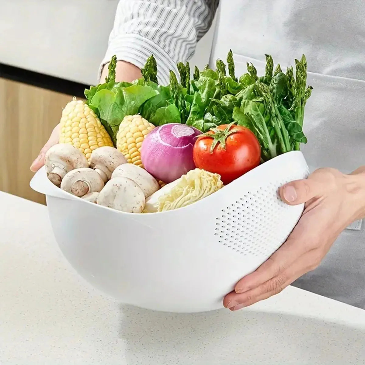 1PC-Silicone Colander Rice Bowl Drain Basket Fruit Bowl Washing Drain Basket with Handle Washing Basket Home Kitchen Organiz…