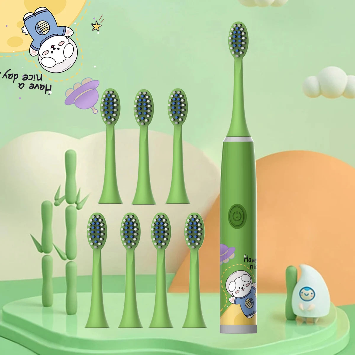 Children's Electric Toothbrush Color Cartoon Space Series Children's Soft Hair Cleaning Brush (Battery Not Included) - image…