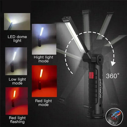Portable COB LED Work Light USB Rechargeable LED Flashlight Inspection Lamp With Magnetic Hook Power Bank 18650 Battery Torc…