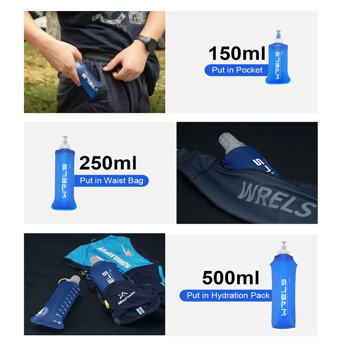 1pc150ml/250ml/500ml Outdoor Collapsible Silicone Bite Size Water Bottle Running Camping Hiking Travel Convenient Water Bott…