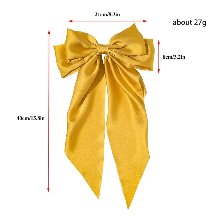Korean Accessories Hair Clips for Women Girls Big Bowknot Solid Satin Long Ribbon Bows Spring Clamp Barette Cheveux Femme 20…
