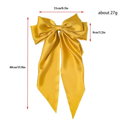 Korean Accessories Hair Clips for Women Girls Big Bowknot Solid Satin Long Ribbon Bows Spring Clamp Barette Cheveux Femme 20…