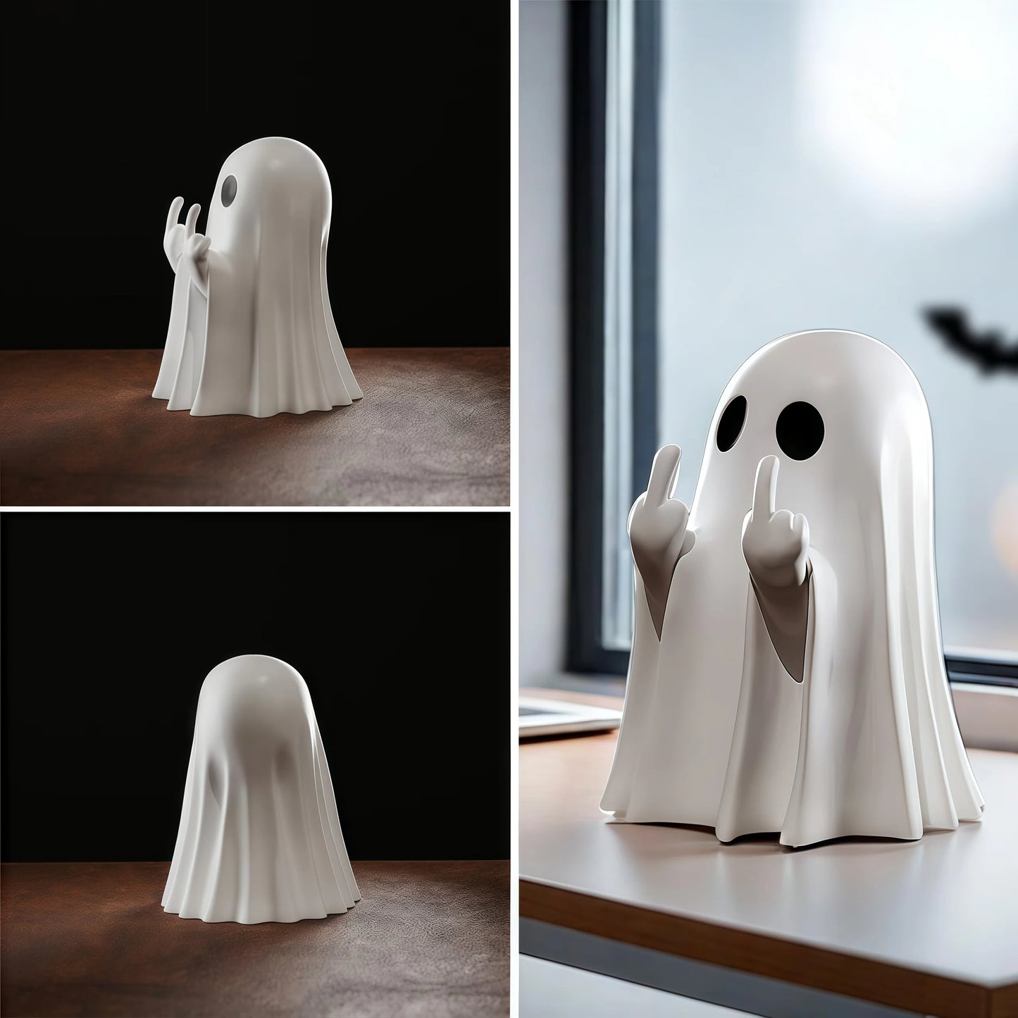 Cute Middle Finger Ghost Statue, Small Halloween Decor for Home, Centerpiece for Coffee Table, Adorable Horror Figure - imag…