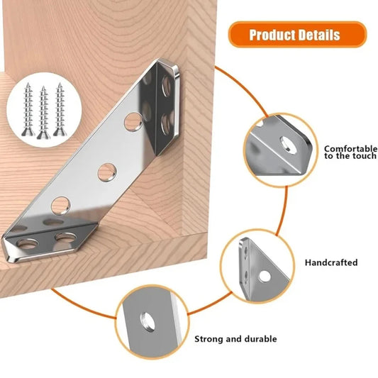 10/20/40/50pcs Thickened Stainless Steel Angle Code 90 Degrees Right Angle Fixed Bracket Furniture Connectors - image 2