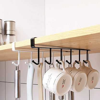 Multifunction 6 Hook Coffee Cup Mug Holder Black White Hooks Shelf Multifunction Kitchen Cabinet Sundries Organizer Storage