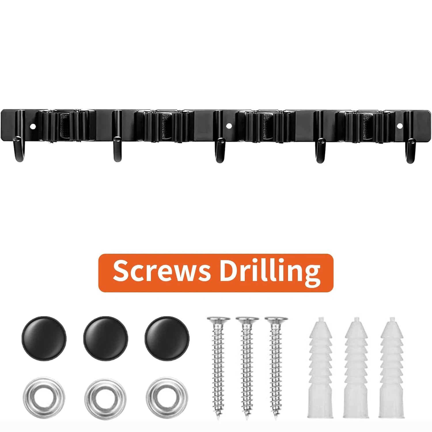 1 Heavy-Duty Metal Tool Rack with 4 Slots and 5 Hooks - Wall-Mounted Storage for Garden Tools, Brooms, Mops, and Garage Equi…