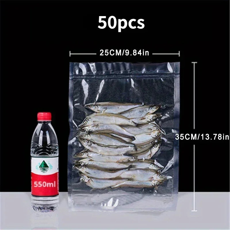 50pcs/Lot BPA-Free Food Vacuum Plastic Sealing Bags Food Preservation Sealed Bag Household Reusable Vacuum Sealer Bag - imag…