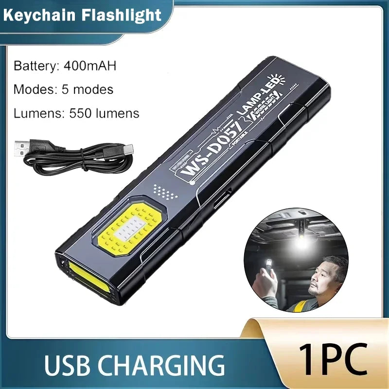Powerful Mini COB LED Keychain Flashlight USB C Rechargeable Hanging Work Light Waterproof Keyring Camping Walking Pocket La…