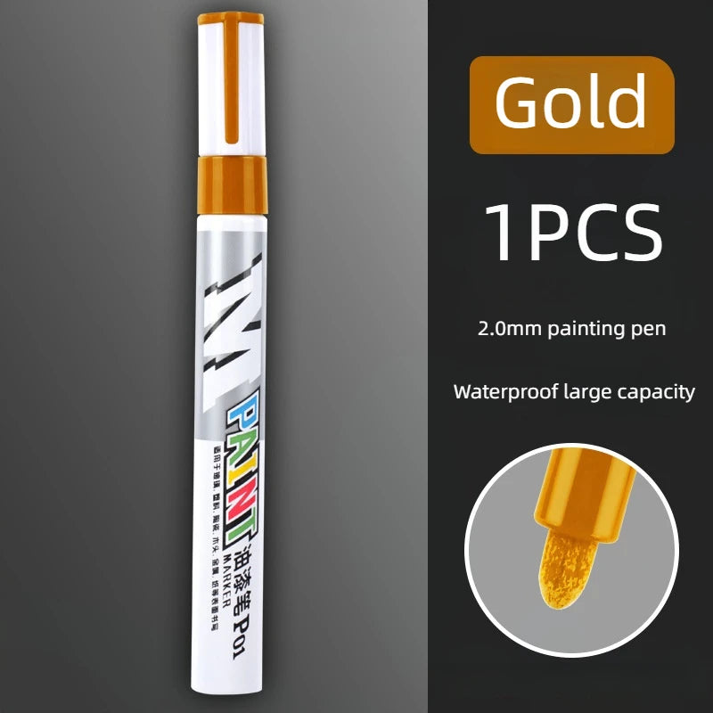 Car Paint Scratches Repair Brush Pen Waterproof Water Paint Marker Pen Car Tire Tread Care Automotive Black White Red Silver…