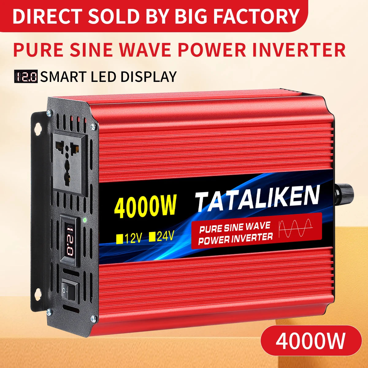 Pure Sine Wave Inverter 1000W-4000W DC 12V and 24V to AC 220V 50hz Power Inverter Charger Adapter Universal Socket - image 2