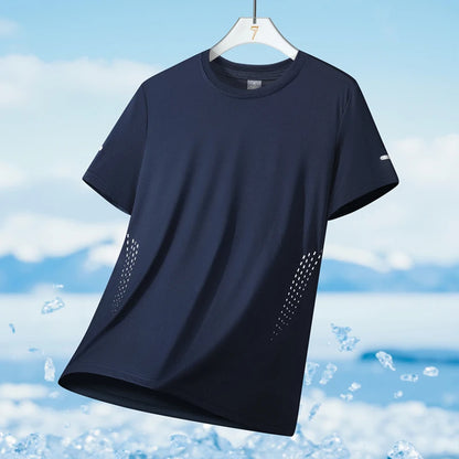 Running T-shirt Men Summer Ice Silk Thin Top Reflective Printing Quick Dry Short Sleeve Breathable Fitness Sports T-shirt 5X…
