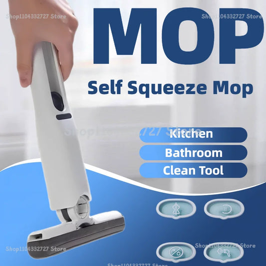 Mini Mop Self Squeeze Mop Powerful Folding Household Clean Tools No Hand Wash Strong Absorbent Mop for Bathroom Kitchen Desk…