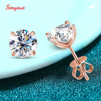 Smyoue 0.2-3CT Rose Gold Color Moissanite Stud Earrings for Women Sparkling Classic Wedding Lab Diamond Earring Pure 925 Sil…