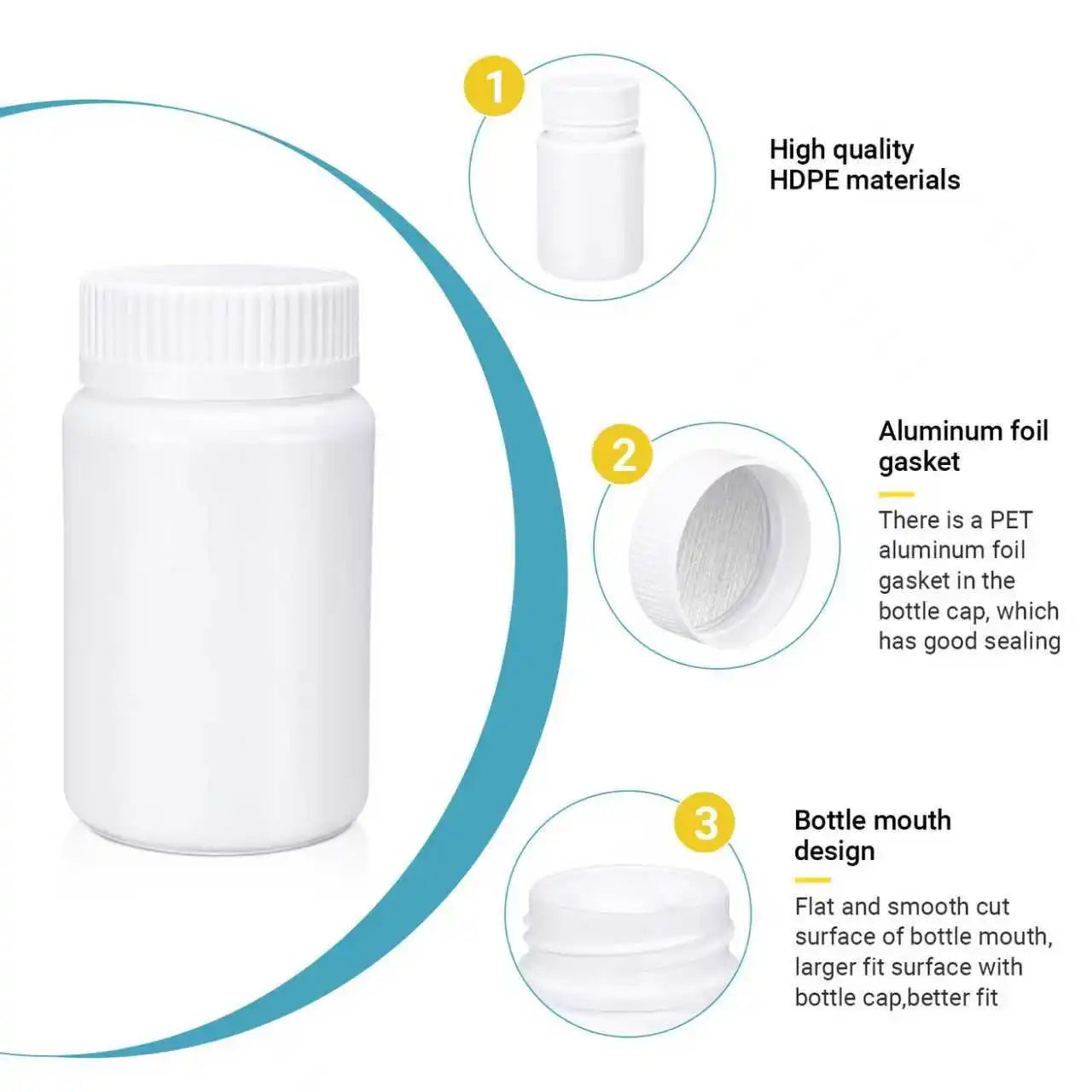 10pcs 20-200ml Plastic HDPE White Empty Seal Bottles, Refillable Pill Vials for Medicine, Capsule, Solid Powder, Reagent Sto…