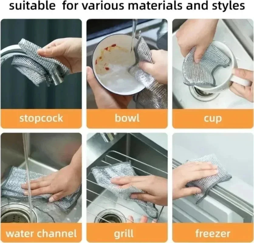 1-20PCS Magic Cleaning Cloth Thickened Double -sided Metal Steel Wire Rags Kitchen Dish Pot Washdishing Cloths Towel Clean T…