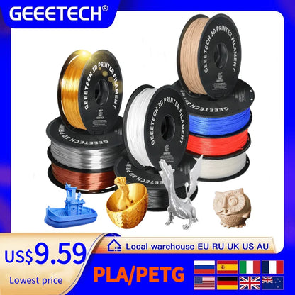 Geeetech 3d Printer Filament PLA PETG Plastic 1kg 1.75mm,Tangle-Free, 3d Printing Wire Materials, Black, White, Vacuum Packa…