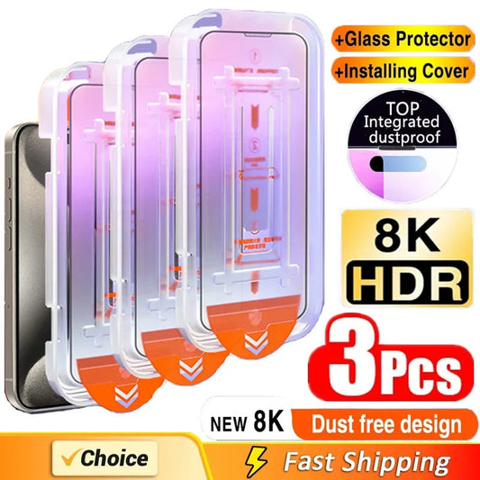 3Pcs Oleophobic Coating Dust Free Easy Installation Screen Protector for IPhone 13 11 12 14 15 Pro Max Mini XR 16 15 Plus Gl…