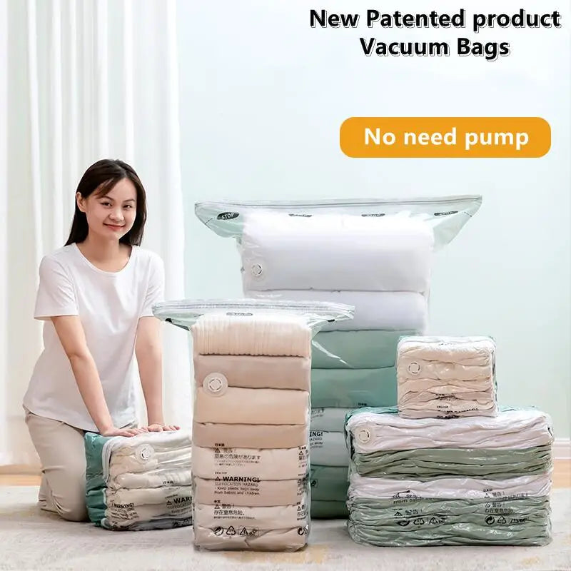 No Need Pump Vacuum Bags Large Plastic Storage Bags for Storing Clothes Blankets Compression Empty Bag Covers Travel Accesso…