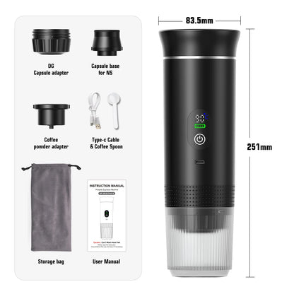Wireless Electric Portable Espresso Coffee Machine for Car & Home Camping Coffee Maker 3-in-1 Capsule Powder Travel Coffee M…
