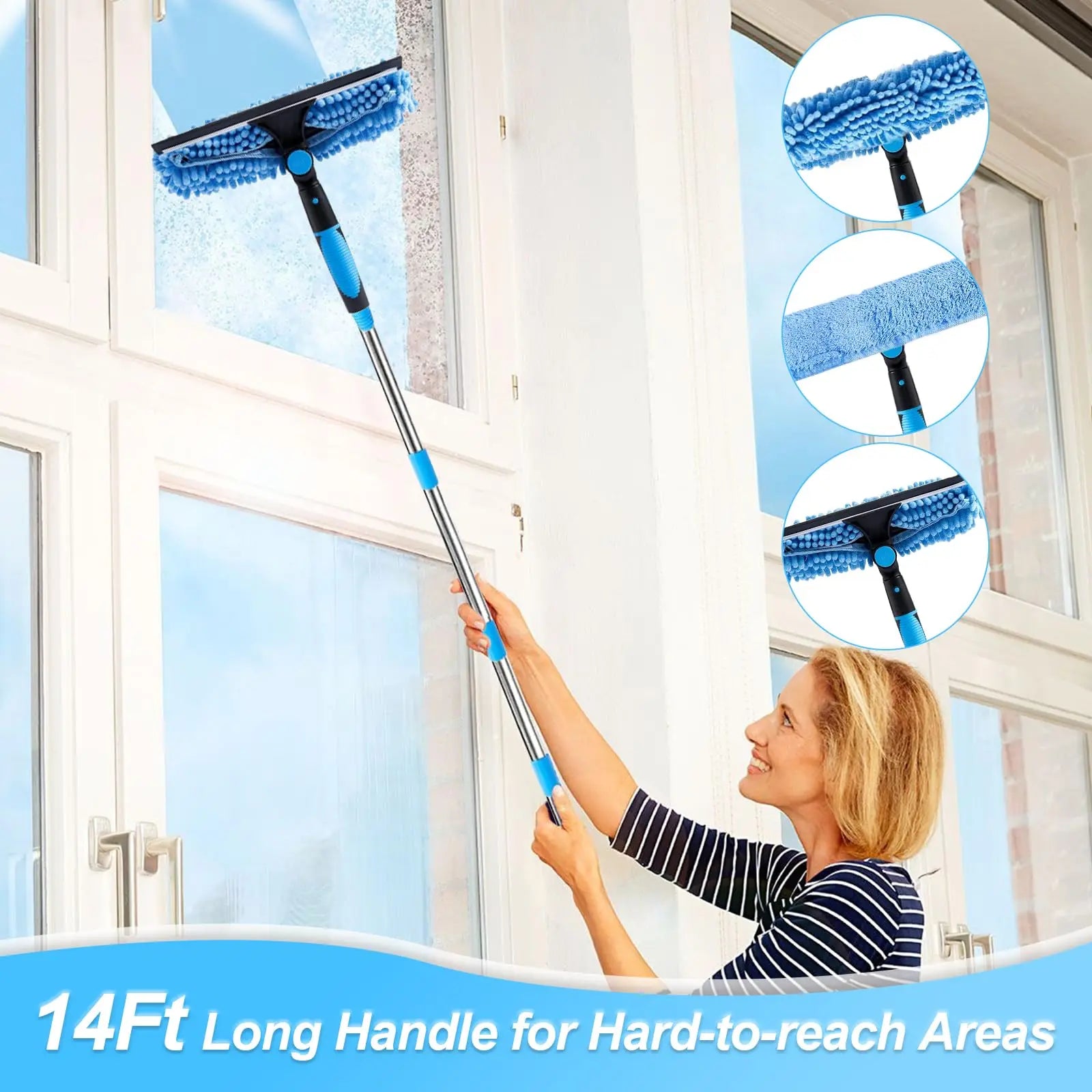 Window Squeegee Cleaner Tool Kit with Long Handle Telescopic Long Handle Squeegee Kit for Glass Scrubber Cleaning Equipment…