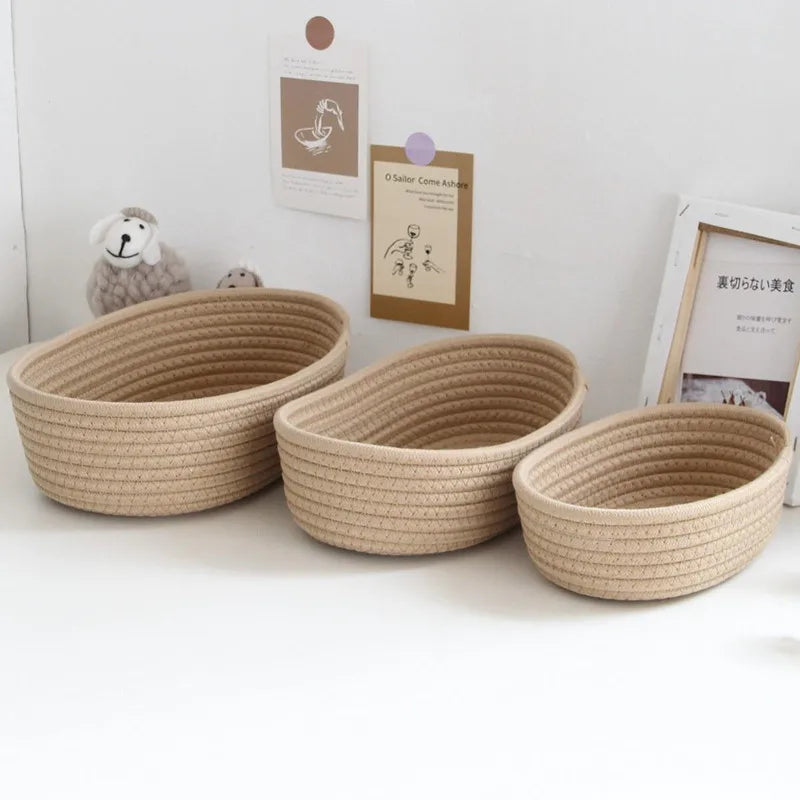 면 끈 수납함 Nordic Cotton Rope Woven Storage Baskets Organize Boxs Desktop Sundries Organize Basket Sundries Key Cosmetics Stora…