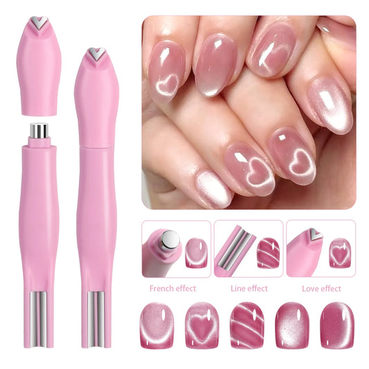 1Pcs 3-In-1 Heart Shape Cat Eye Nail Art Magnet Double Line Moon Snake French Magnet Pen for Magnetic Gel Polish Manicure To…