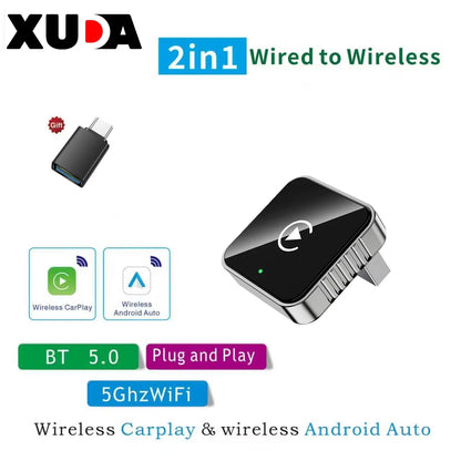 XUDA 2 in 1 Wired to Wireless CarPlay Android Auto Adapter for OEM Car Stereo With USB Dongle Mini Box Plug and Play Bluetoo…