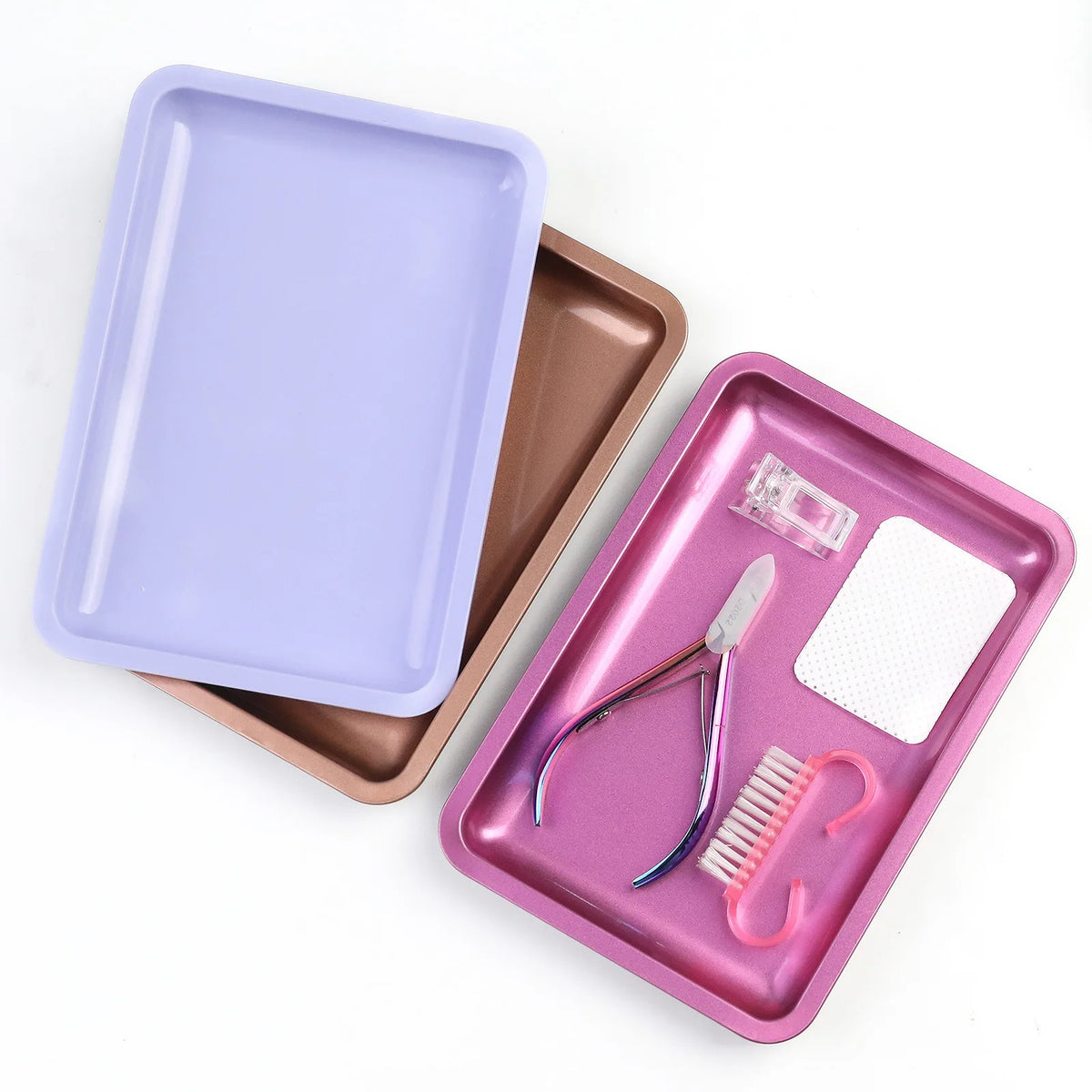 1PC Square Stainless Steel Cosmetic Storage Tray Nail Art Manicure Plate Tweezers Clippers Pens Container False Nails Dish T…