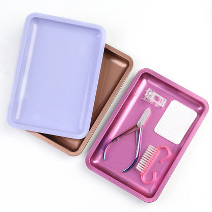 1PC Square Stainless Steel Cosmetic Storage Tray Nail Art Manicure Plate Tweezers Clippers Pens Container False Nails Dish T…